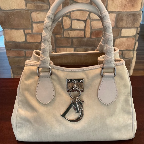 Vintage Christian Dior White Beige Trotter Tote Leather Hand Bag - Picture 1 of 16